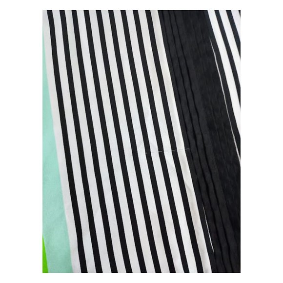 Cupio Sleeveless V-Neck Black, White, and Kelly Green Pleated Striped Blouse - Picture 3 of 3